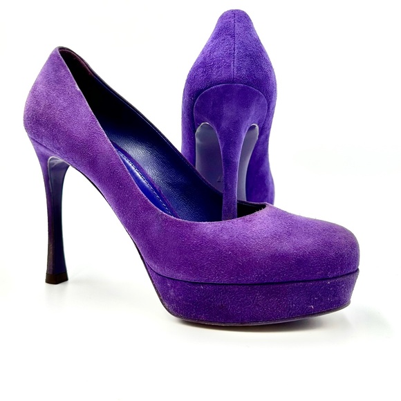 YSL Violet Suede Platform Pumps SZ 37 - Picture 11 of 16